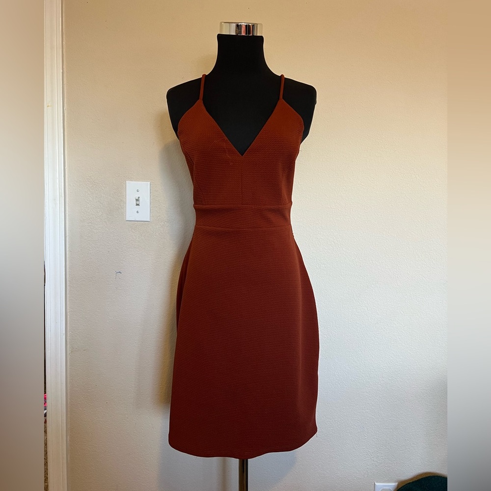 Iris Spaghetti Strap Rust Midi Dress
